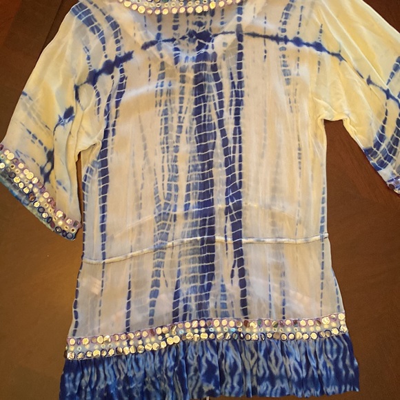 Boston Proper Tye Dye Mirrored Tunic. Size-L Color-Blue, yellow, white VGUC - Picture 6 of 8
